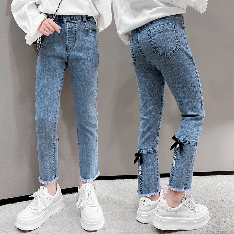 Streetwear Teen Girl Bodycon Jeans Teenage Patchwork Harajuku Aesthetic Pant Jeans Children High Waisted Denim 90s Jeans