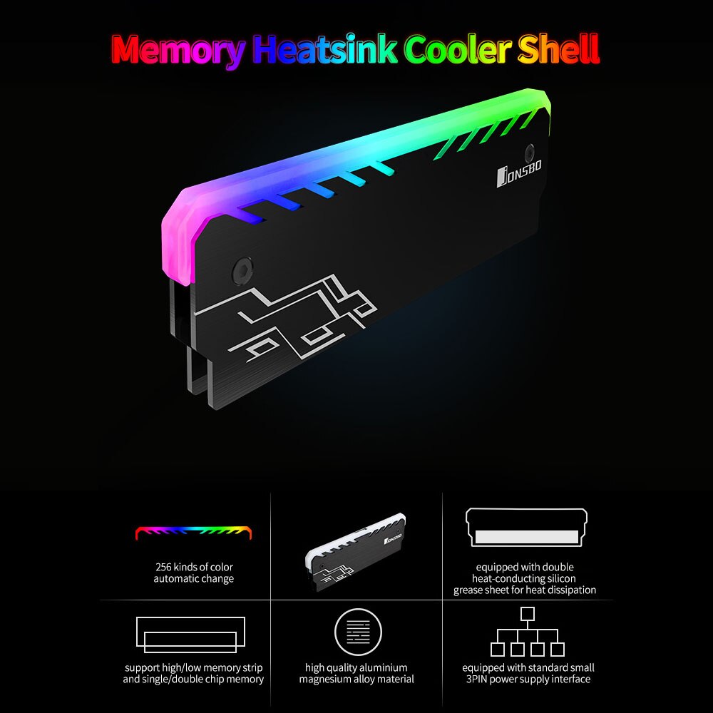 JONSBO NC-1 Desktop Memory Heatsink Cooler Shell RGB Light Automatic Change Aluminum Heat Sink Cooling Vest