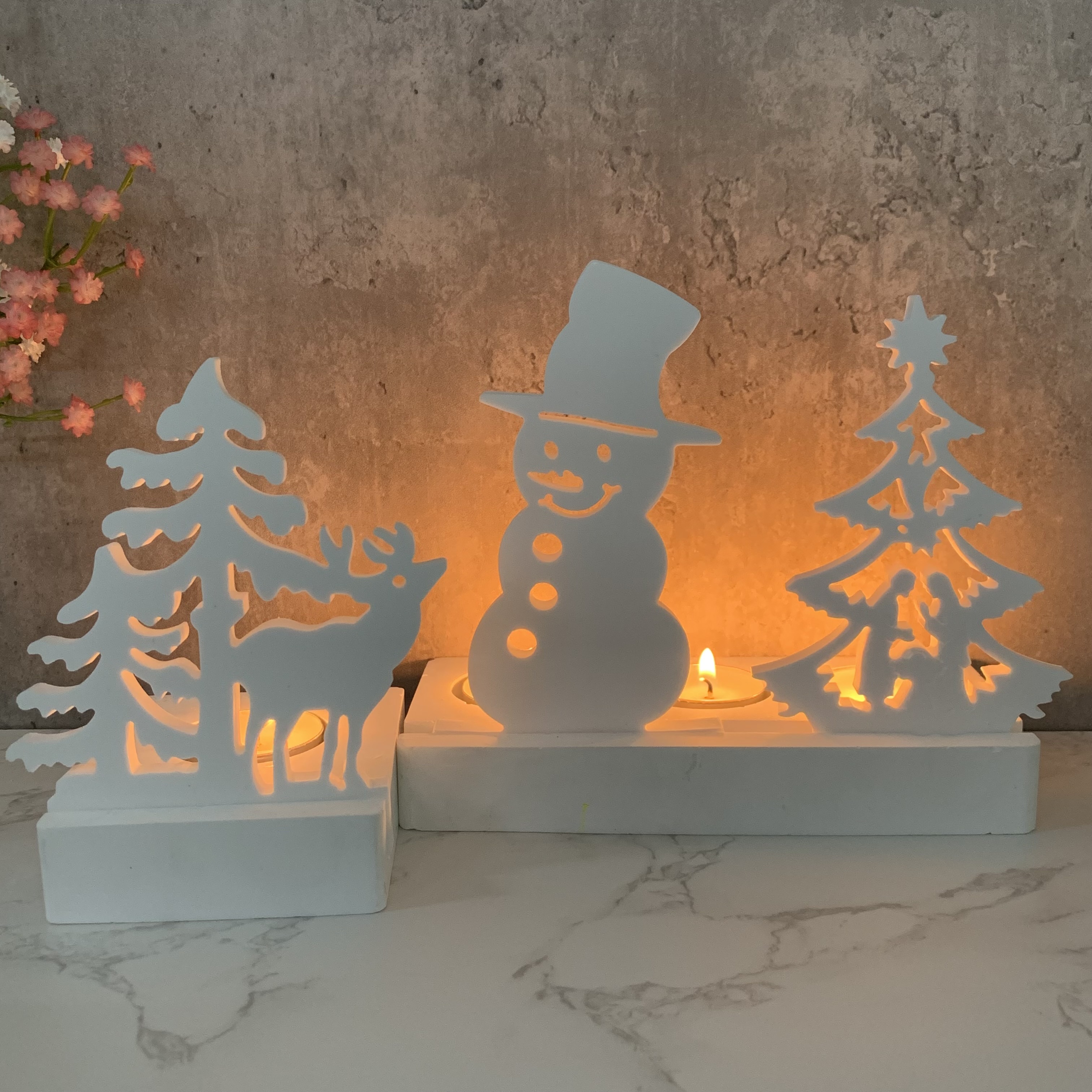 Serie natalizia portacandele stampo in silicone fai da te pupazzo di neve alce casa candeliere ornamento stampo in resina artigianato in gesso 3D decorazioni per la casa