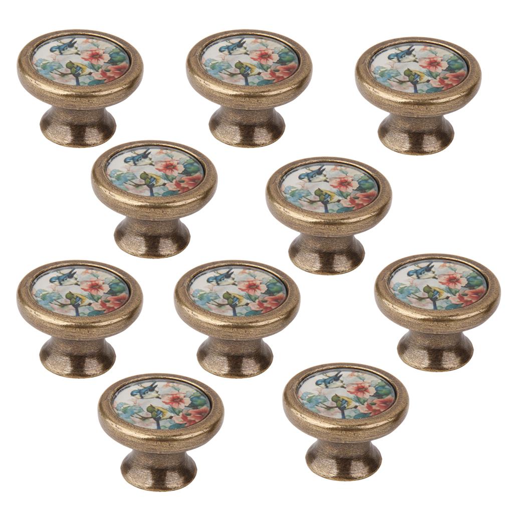 10 stk vintage messing garderobeskab skuffedør skab trækspand retro håndtag knop fugle og blomster mønster