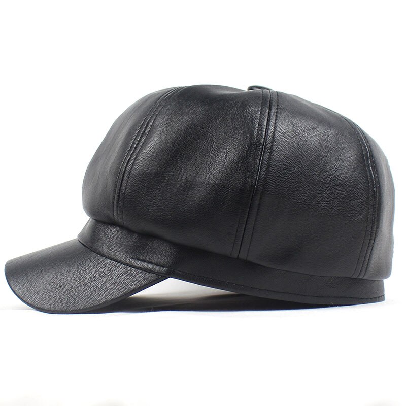 Lanxxy sort læder newsboy cap vintage baret mænd efterår vinter hatte til kvinder afslappet maler kasket