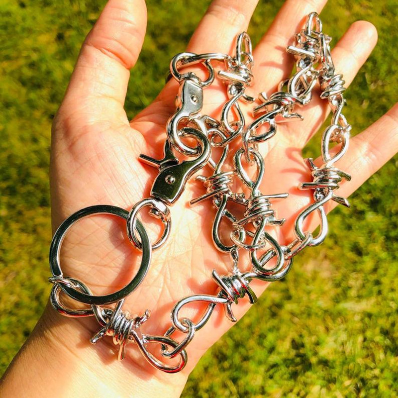 Chunky Spikes Unisex Barbed Wire Link Wallet Pants Chain Belt Trousers Jean Skirt Waist Chain with Oring&amp;lobster Clasp Closures