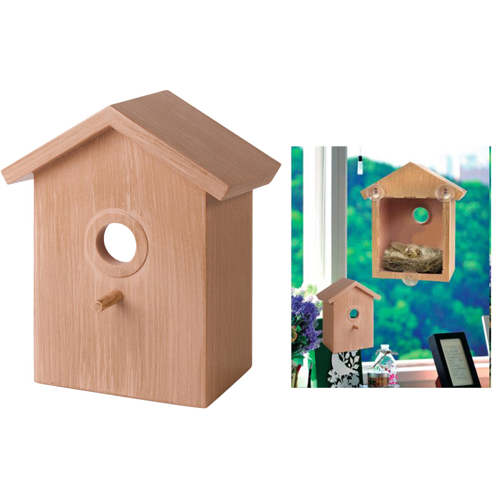 Wood Suction Cup Bird Nest Outside Sparrow Finch Chickadee Feeder Birdhouse