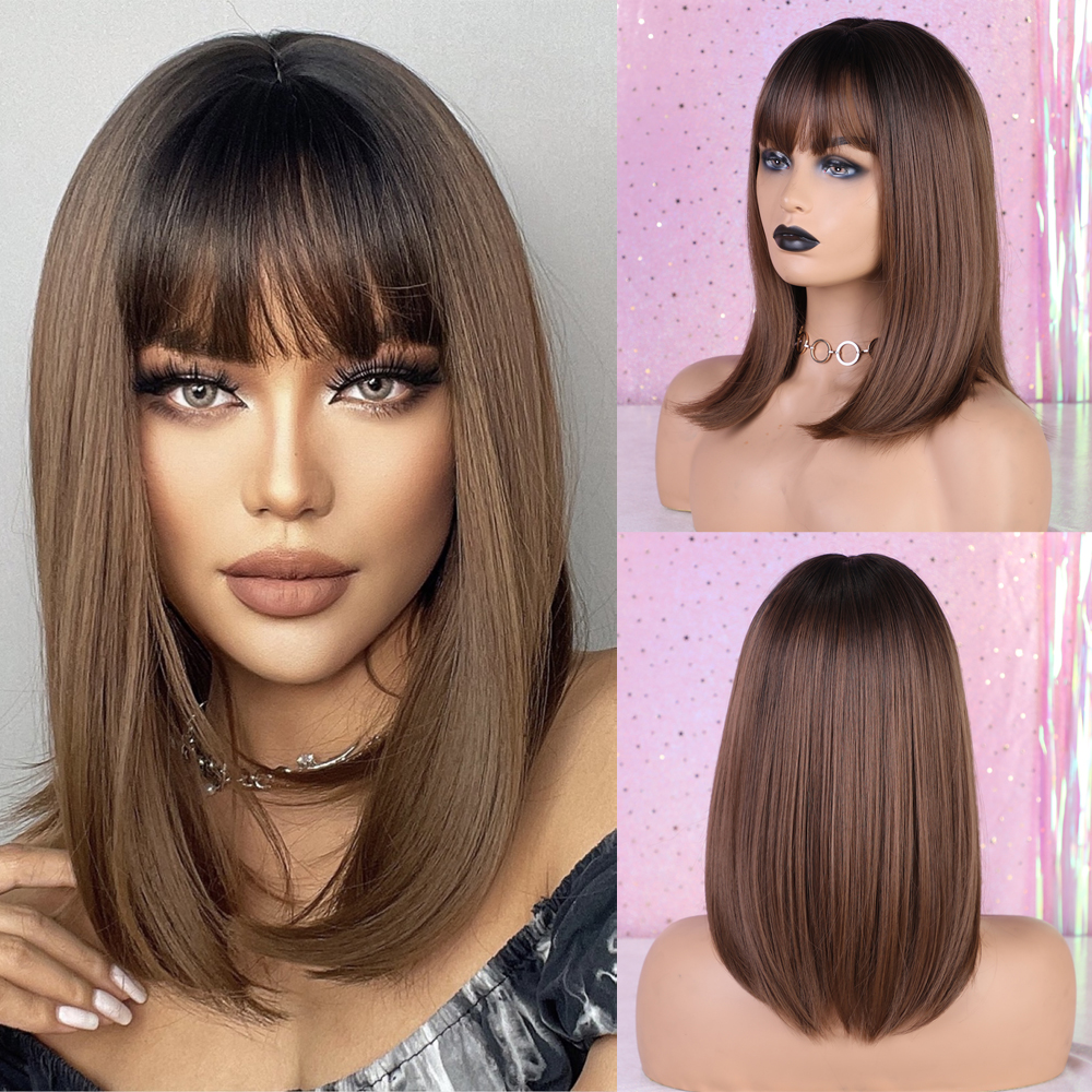 GEMMA – perruques synthétiques Bob courtes et lisses avec frange pour femmes, perruques Afro ombrées noires brunes jaunes blondes, cheveux quotidiens de fête Cosplay: # 144