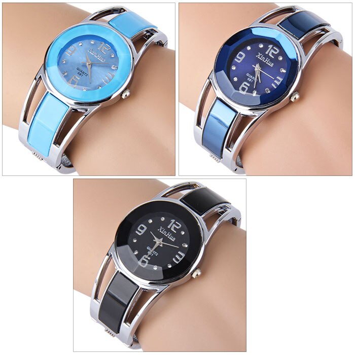 Women Bangle Watch Bracelet Quartz Watch with Rhinestone Round Dial Stainless Steel Band Wrist Watches with Box
