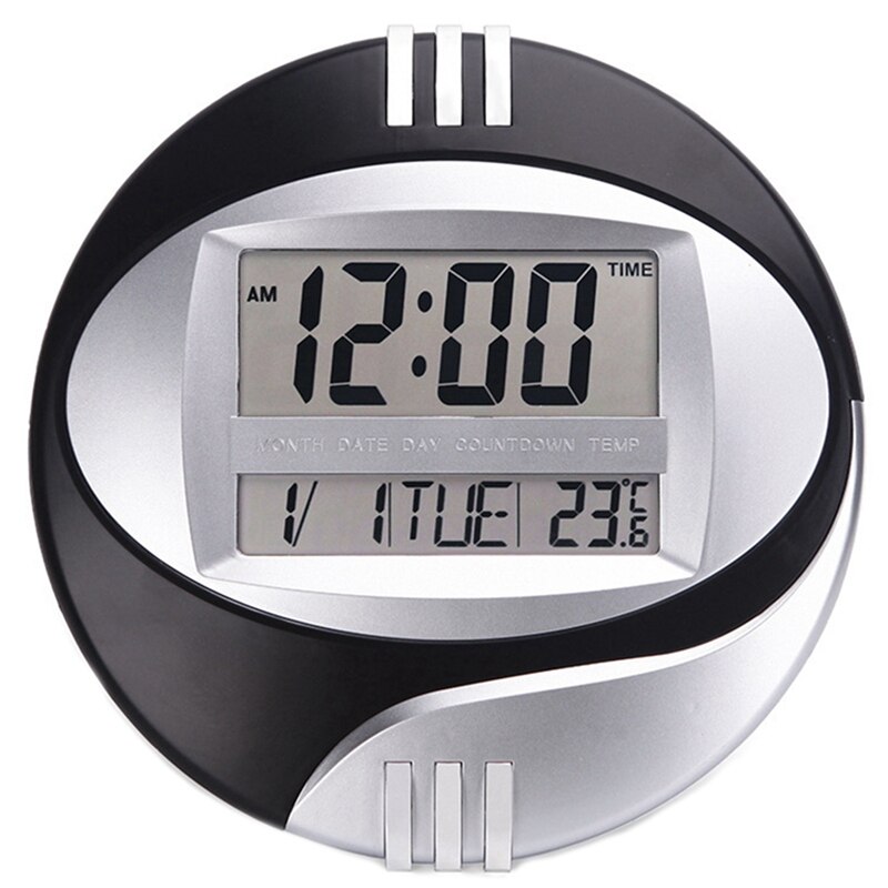 2 stk temperaturdisplay digital vegg elektronisk klokke lcd moderne kalender led brakett klokke mute - blå og svart