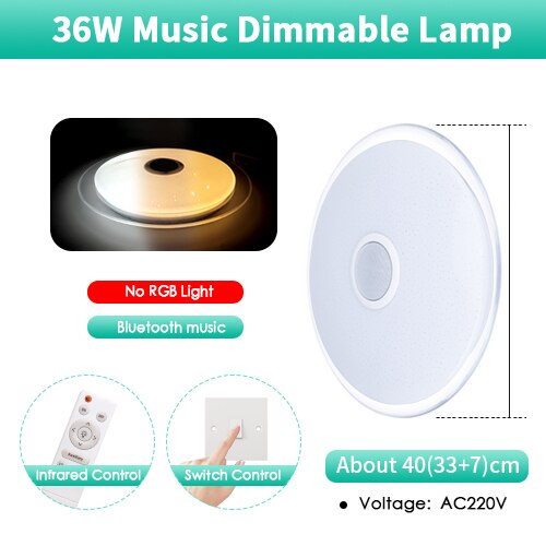 RGB Mordern LED Ceiling Light Dimmable 220V APP Remote Control Bluetooth & Music Speaker Colorful bedroom living room Smart Lamp: 3colors--RT-BT-40cm