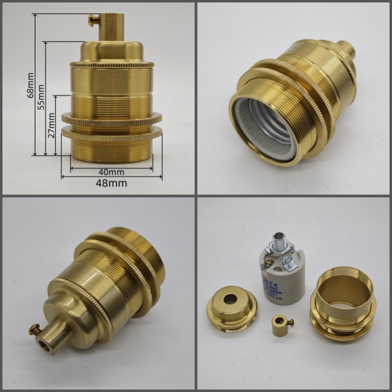 Edison DIY lamp holder for shade Pure brass material vintage threaded Socket Bulb Fitting E27 UL/CE lighting copper base: GRAY / 2G7