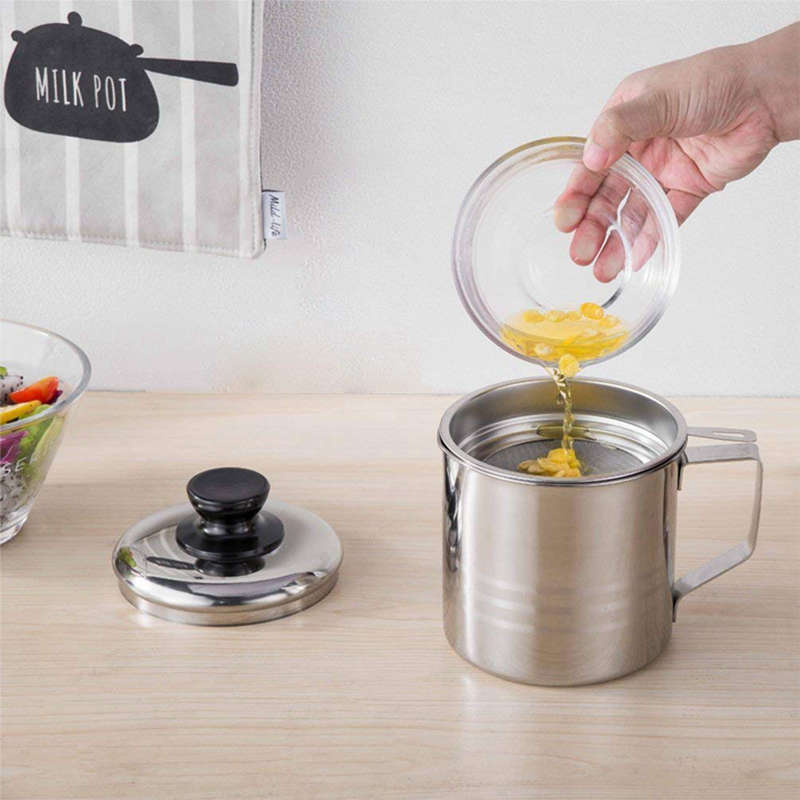 Pot De Filtre à Huile En Acier Inoxydable 304, Réservoir De Filtre à Huile Polyvalent De Grande Capacité, Récipient à Graisse De Bacon Robuste, Multifonction
