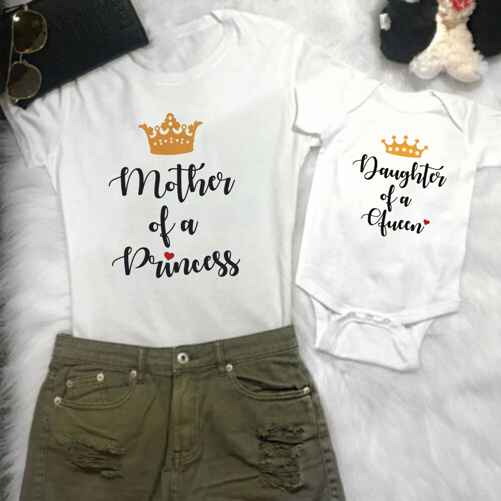 1pc mor datter kvinder mor top børn piger t-shirt romper tøj outfits familie matchende outfits bogstav mønster type