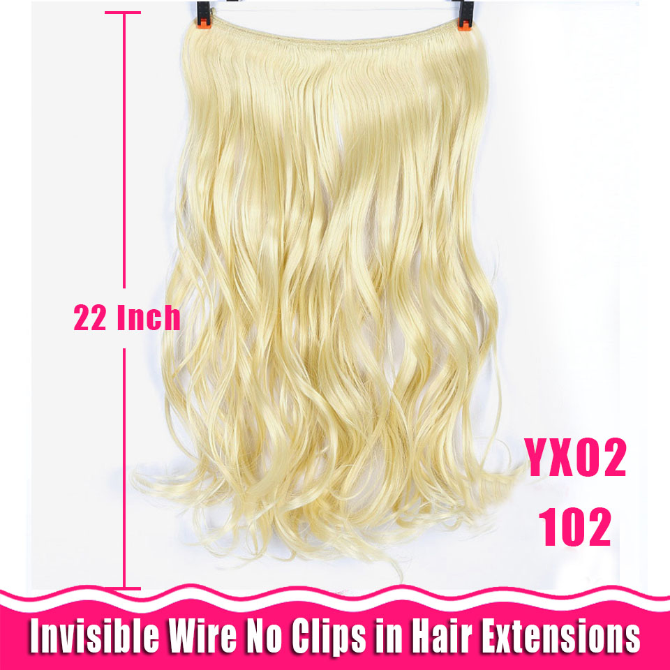 Lang krøllet/lige 24 tommer kvinder fish line hair extensions brun naturlig bølget lang høj temperatur fiber syntetisk hårstykke: Yx02-102