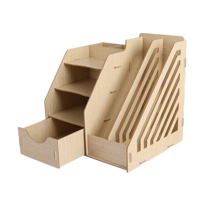 Wood Stationery Holders Multi Use Desktop Storage Paper Holder Stationery Organizer With Drawer Rack Office School Supplies: Yellow