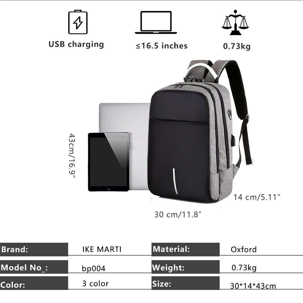 IKEMARTI Men Anti Theft Backpack 14/15.6 Inch Laptop Usb Charging Multifunction Backpacks Waterproof School Business Travel Bags