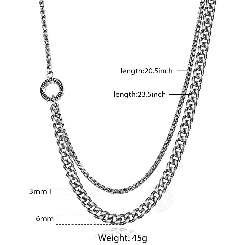 Men's Punk Gold Stainless Steel Layered Chain Necklace Box Curb Link Chain Stylish Hip Pop Male Jewelry TNS021: silver TNS02102