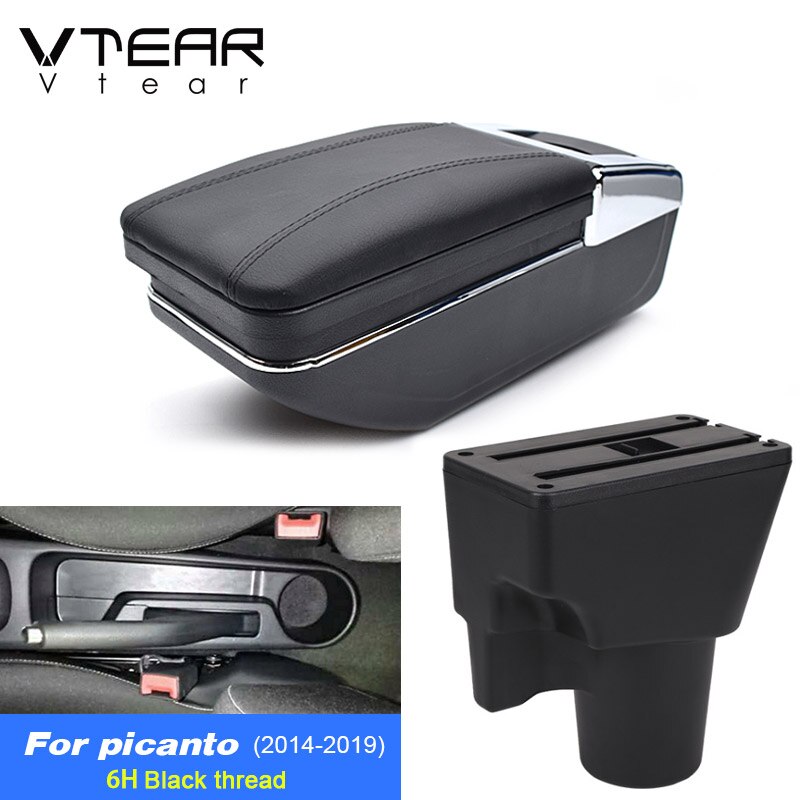 Vtear For Kia Picanto Armrest Interior Center Console Storage Box Arm Rest Car-styling Decoration Accessories Parts Organizer: Type1 6H Black