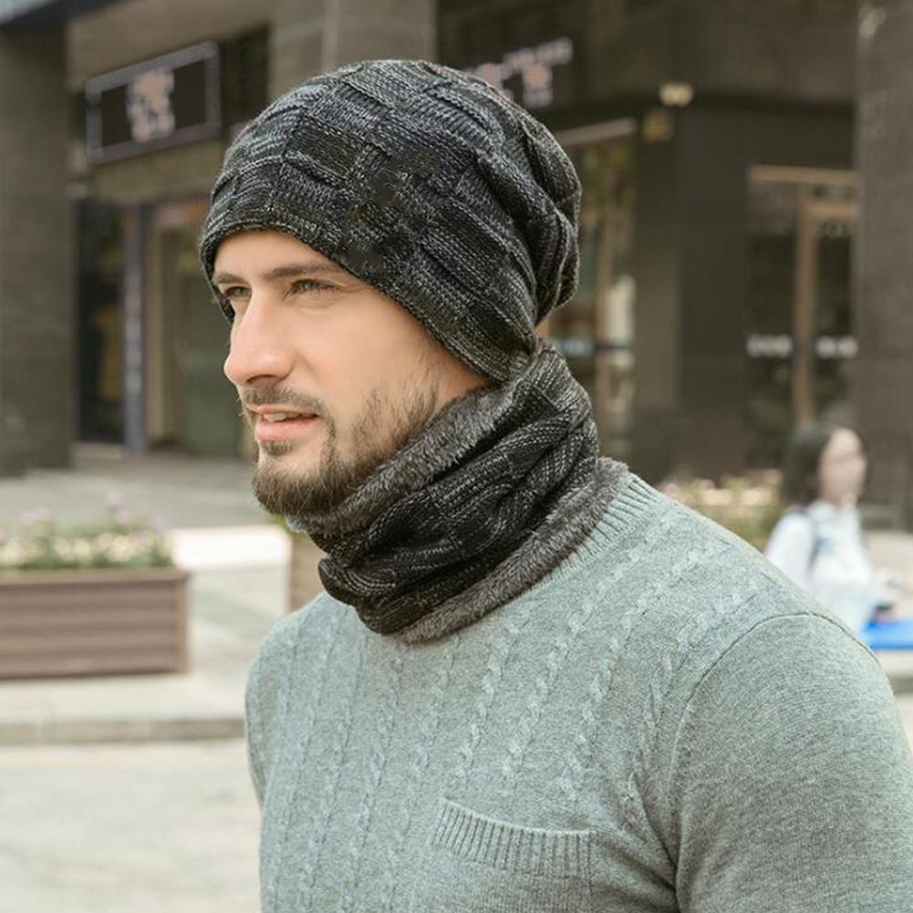 Plaid Winter Women Men Knit Warm Ski Hat Unisex Crochet Slouch Cap Neckerchief Beanie handsome charming men hats