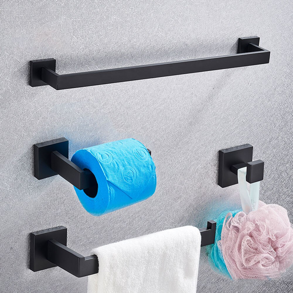 Matte Black Stainless Steel Bathroom Hardware Sets Robe Hook Towel Bar Toilet Paper Holder Bathroom Accessories Sets