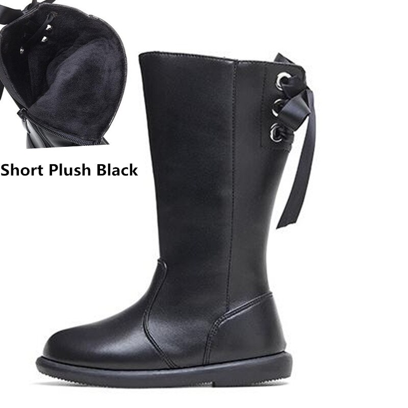 Herfst/Winter Zwarte Hoge Laarzen Meisjes Prinses Korte Pluche Warme Schoenen Kinderen Student Baby Peuter Knight Laarzen Kids 02: Black Short Plush / 23