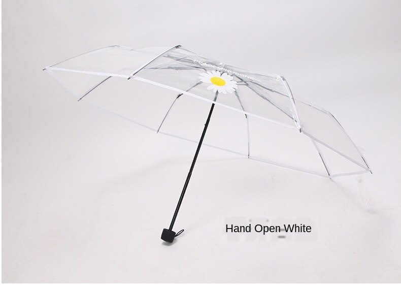 Coreano piccola margherita trasparente ombrello tre pieghevole semplice delle donne di tendenza Giapponese ottavino affrescare studente di antivento forte ombrello: 01