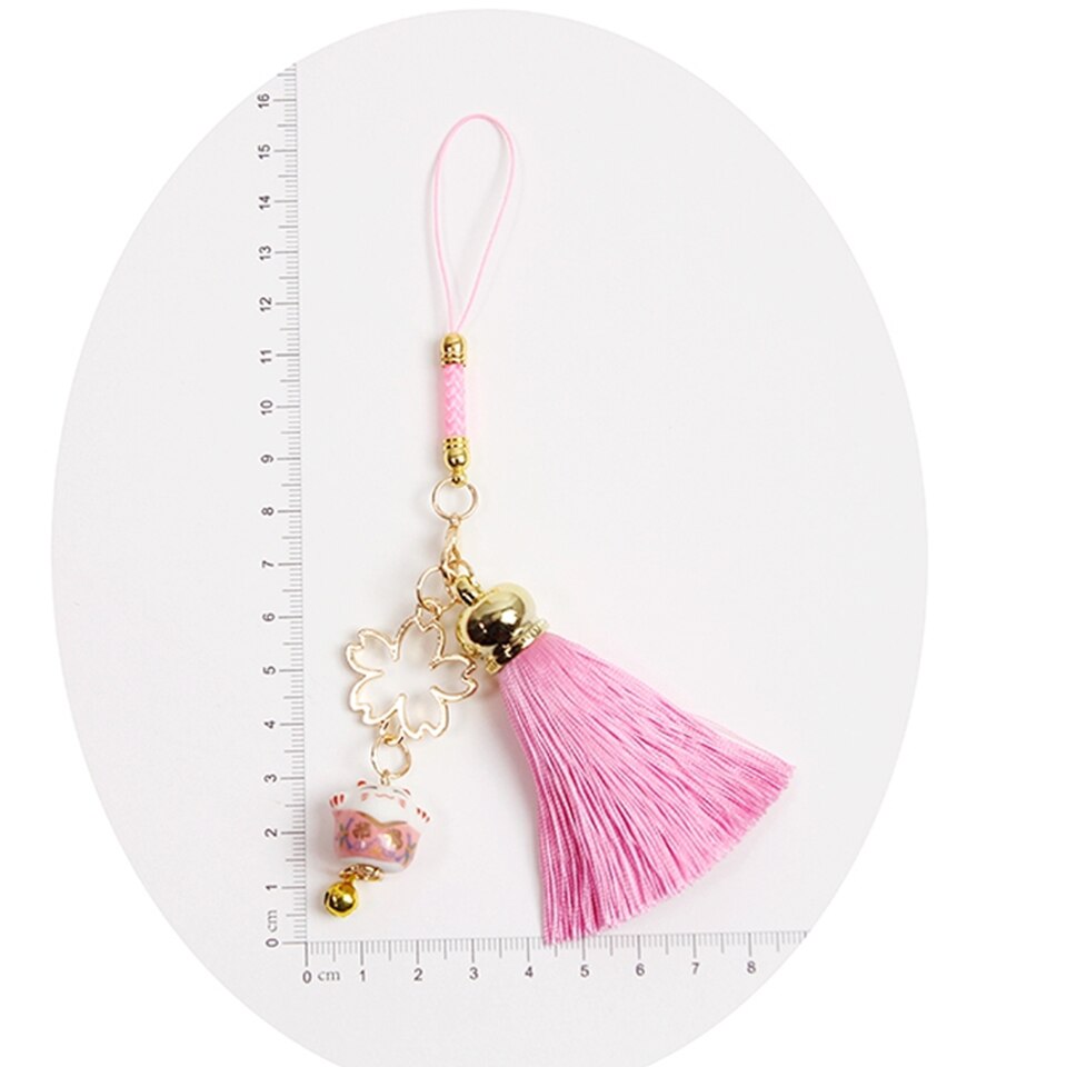 Lindo cinto para smartphone, cinto para iphone, samsung, decoração, flor de cereja, borla, sino do telefone móvel