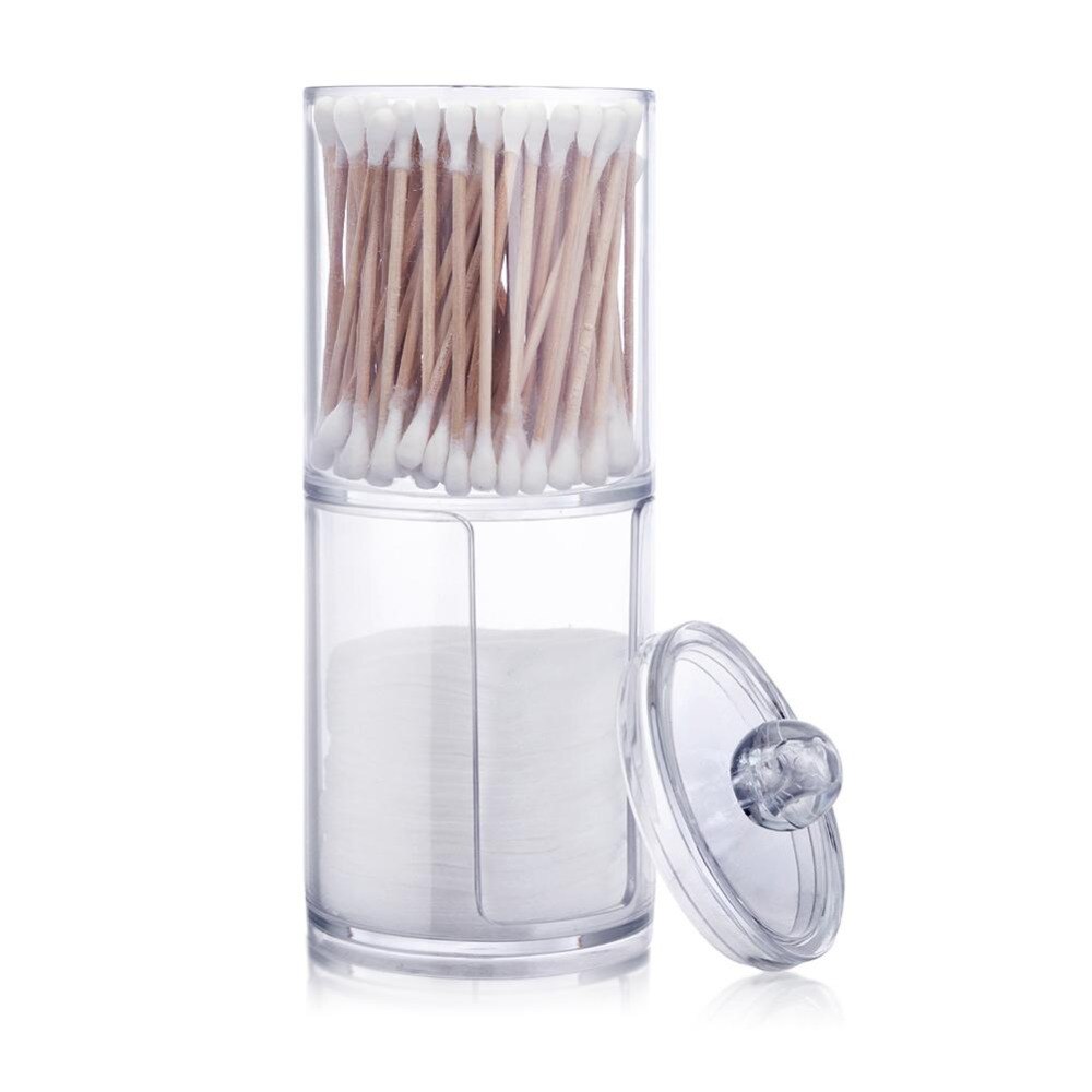 Two-layer Acrylic Portable Round Container Storage Bottles & Jars Makeup Organizer Cotton & Pad Box Cosmetics Swab Q-tip Holder