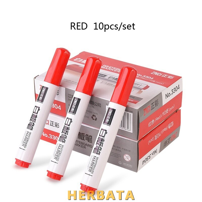 10 Stks/pak Tweekoppige Note Pen Whiteboard Pen Uitwisbare Schrijven Whiteboard Marker Speciale Pen Rood Blauw Zwart Water-gebaseerd Pen: RED