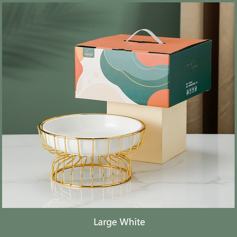 Houseware Fruit Plate Wrought Iron Frame Ceramic Dessert Plate Candy Plate Tall Fruit Plate Box Set With Souvenirs: White A