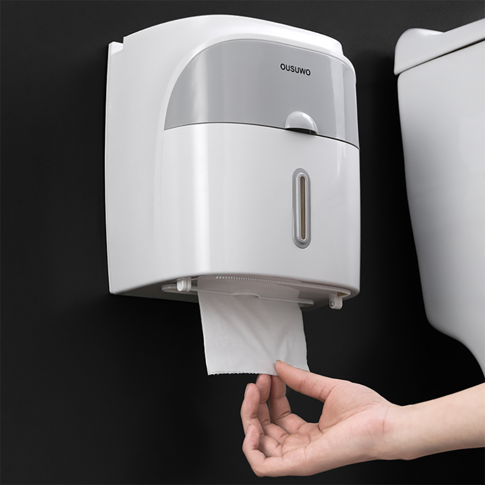 Toilet paper box toilet double-layer storage rack pumping box free punching waterproof wall-mounted paper roll