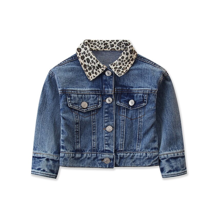 Babymeisjes herfstjas peuterjas kinderen herfst warme denim bovenkleding kinderen luipaardprint knoopjas bovenkleding: 4t