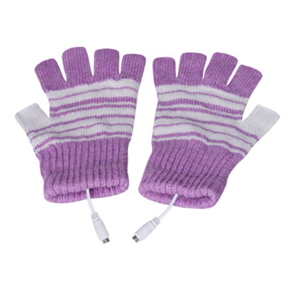 USB Heating Gloves Hand Warmer USB Glove Outdoor Ski Skating Sports Finger Warm Gloves Unisex Keyboard Work Fingerless: Purple