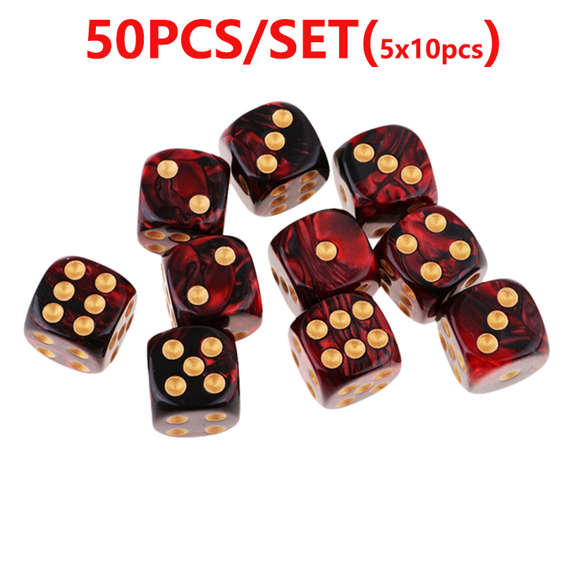 Juego de dados acrílicos poliédricos de 6 caras, 25/50/100 piezas, dados de esquina redonda de 16mm con Pips dorados para juegos de mesa, enseñanza de matemáticas: RB