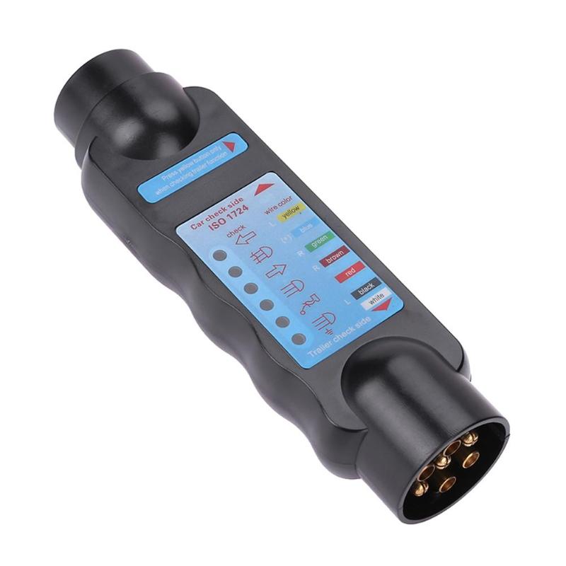 12V Black 7-pin Trailer Tow Light Cable Circuit Plug Socket Connector Tester Signal Test Diagnostic-tool