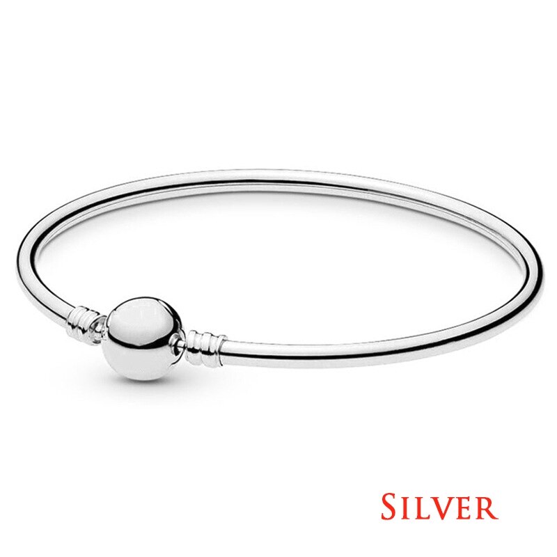 Charm Diy Zilveren 925 Armbanden Op Hand Button Bead Bangle Esthetische Minimalistische Stijl Mode-sieraden Voor Vrouwen: Zilver / 17CM