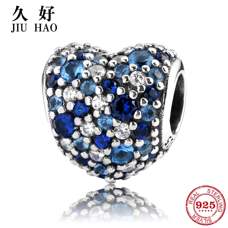 925 Sterling Silber Blau und weiß herz bilden Perlen Kristall CZ Frauen zubehör modisch passen Original JIUHAO Reize Armbinde