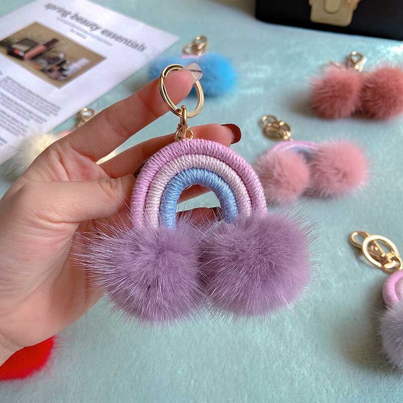 Gewebte regenbogen-schlüsselanhänger für damen, boho-stil, handgefertigter schlüsselhalter, schlüsselring, makramee-taschenanhänger, Auto-anhänger-schmuck