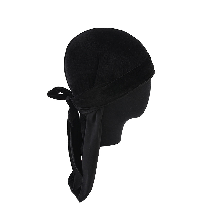 Unisex Velvet Durags Bandana Turban Hat Men Women Breathable Warm Long Tail Doo Rag Durags Pirate Hat Hip Hop Headband