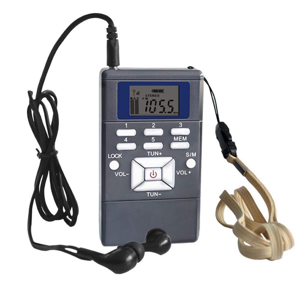 HRD-102 Digital Radio Mini LCD Display 24-hour Digital Clock Stereo FM Radio Receiver With Earphones for the Aged Pocket Speaker: WHITE