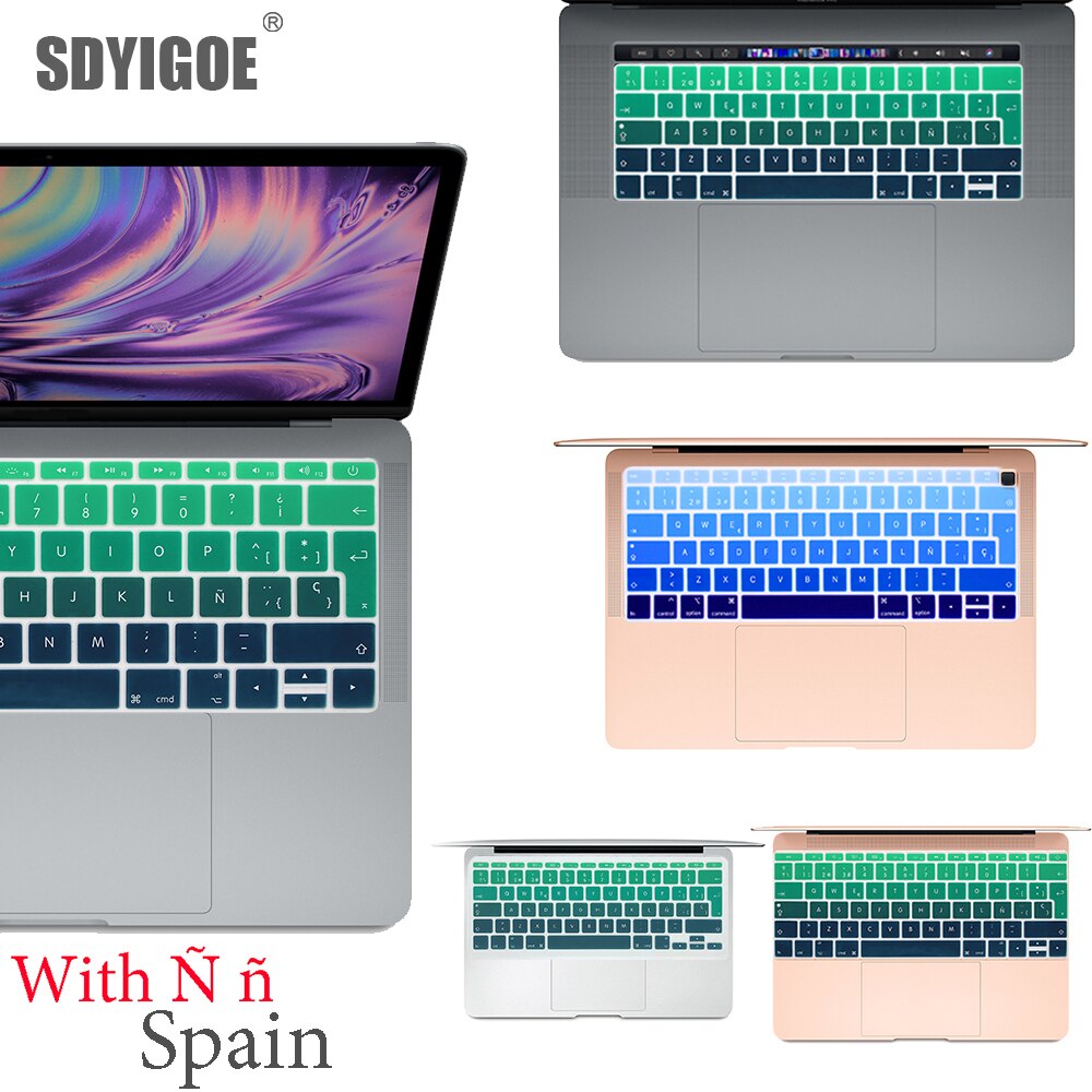 Spaans Kleur Laptop Keyboard Cover Protector Voor Macbook Pro13 A2159 Touch Bar A1706/A1466 A1707/A1990/A1398/A1534/A1932 Eu-Key