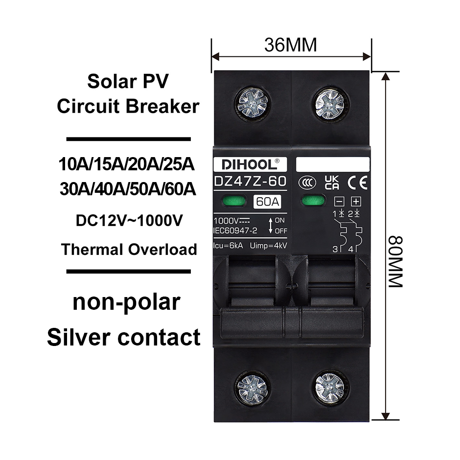 Disyuntor Solar DC DC1000V MCB protección contra sobrecarga interruptor de desconexión 100A 120A 20A 25A 30A 40A 50A 60A Protector de batería