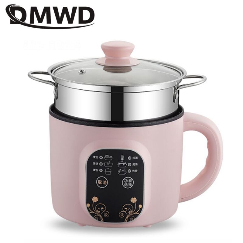 Dmwd 1.5L Mini Elektrische Multicooker Ontbijt Maker Noedels Fornuis Pot Pap Soep Kookpot Voor 1-2 mensen 220V