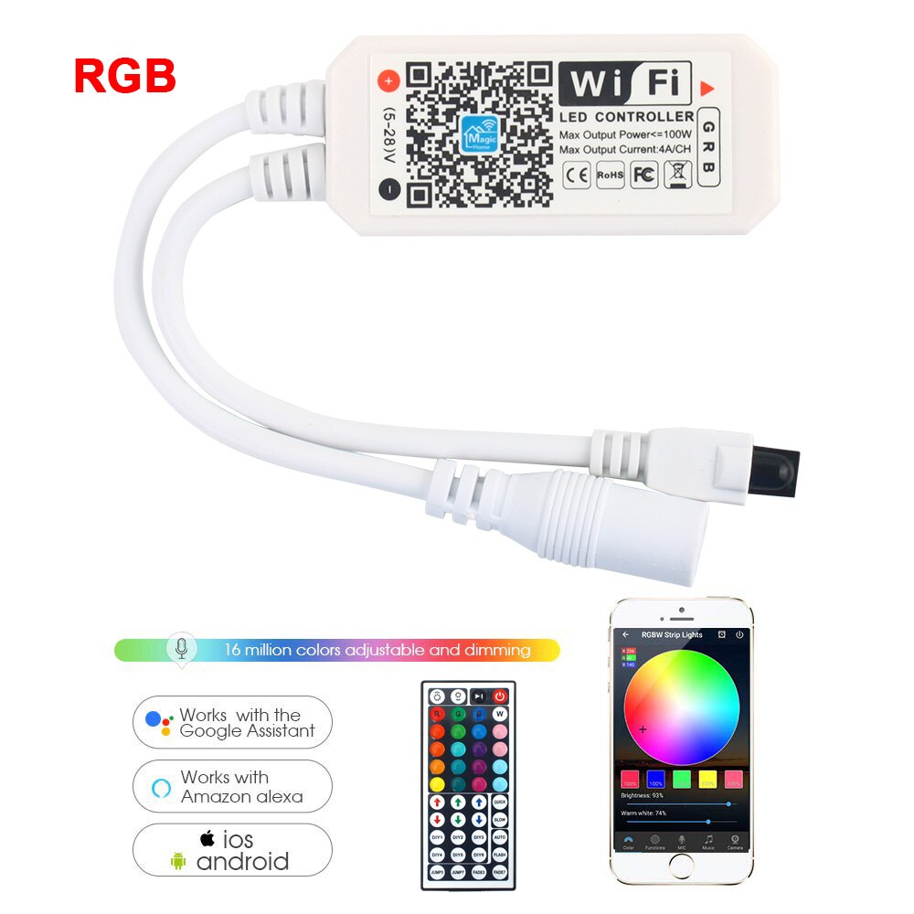 Magisk hjem 5v ~ 28v rgb wifi ledet controller med ir fjernbetjening med batteri til 5050 2835 3528 led strip lys ledede moduler