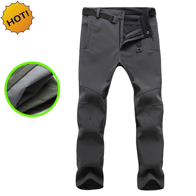 Outdoor WinterThicken Slim Fit Soft Shell Fleece Thermal Waterproof Cargo Army Ski Climbing Camping training Pants Men