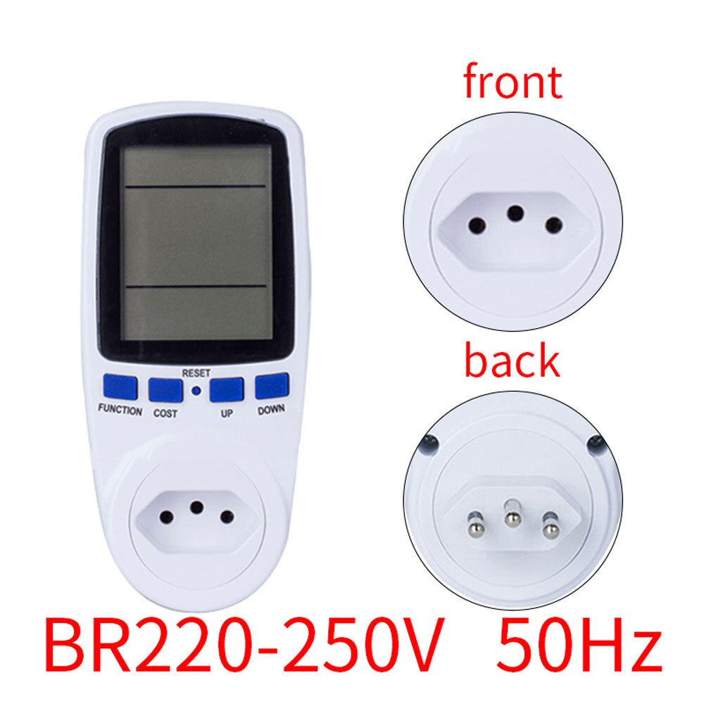 Digitale Lcd Power Meter Wattmeter Socket Wattage Kwh Energie Meter Fr Us Uk Au Br Meten Outlet Power Analyzer:  BR Plug