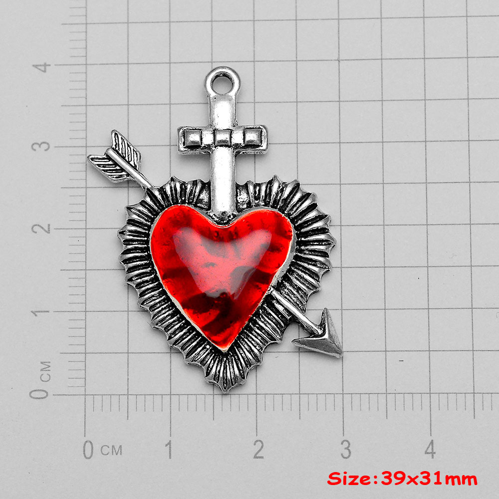 4pcs/Lot Gothic Burning Sacred Heart Charms Corazon Winged Catholic Pendants For Diy Necklace Earring Jewelry Making Supplies: Pure Gold Color