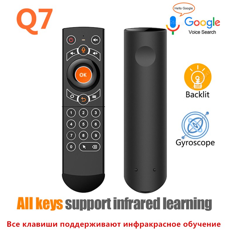 Q7 Backlit Gyro Wireless Air Mouse 2.4G Smart Voice Remote Control IR Learning for Ugoos X3pro plus Android TV Box vs G21Pro