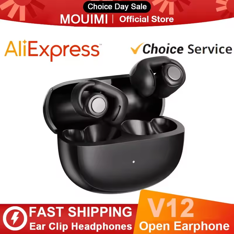 Originele V12 Oor Clip Oortelefoon Draadloze Bluetooth 5.3 Oordopjes TWS Sport Gaming Open Headset HiFi Stereo HD Mic Oproep Hoofdtelefoon