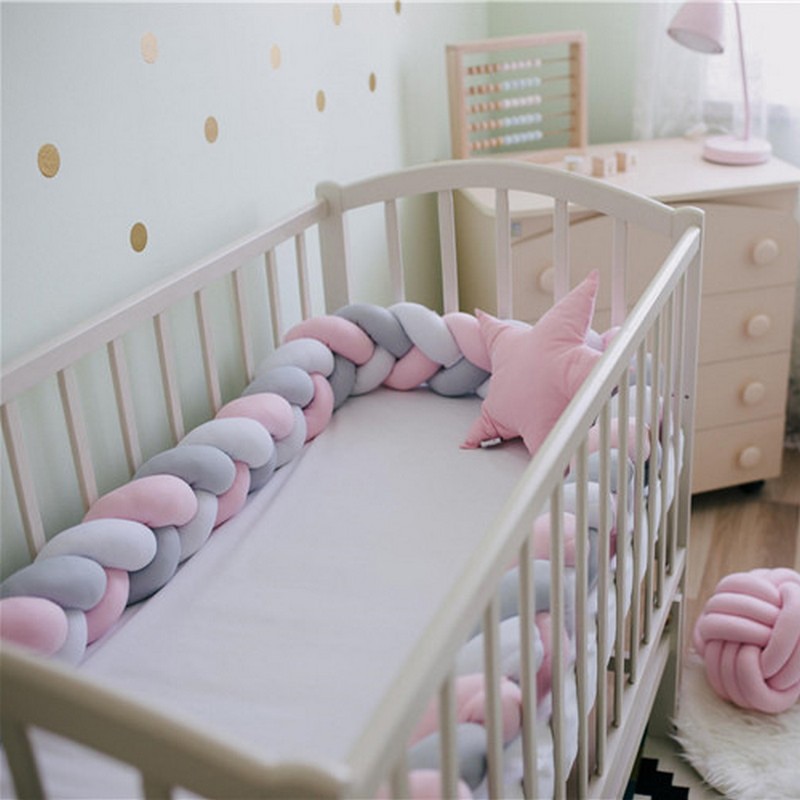 200 Cm Pasgeboren Baby Bumper Bed Crib Cot Protector Katoen Knoop Kussen Lange Gevlochten Kussen Gevuld Kwekerij Beddengoed Kinderkamer decor