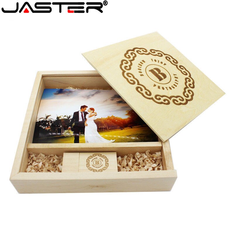 JASTER (1 PCS Free LOGO) Photo Unique Album walnut Wood USB+Box Pendrive USB flash drive 8GB 16GB 32GB 64GB(170*170*35 mm)