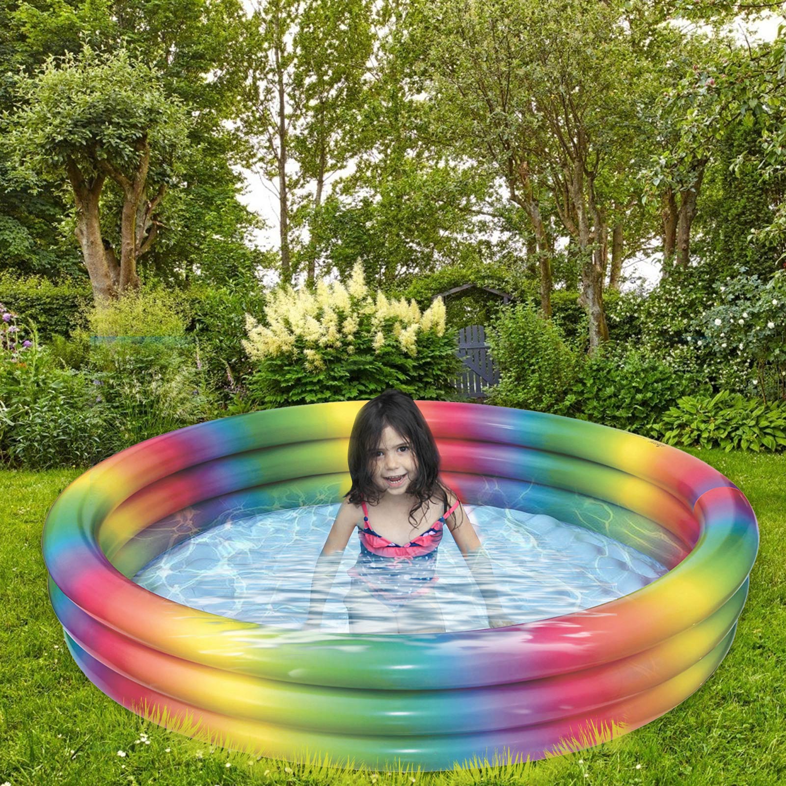 90/110/130CM Round Inflatable Pool PVC Thickened Rainbow Paddling Pool Bathtub Outdoors Summer Inflatable Swimming Pool Toys