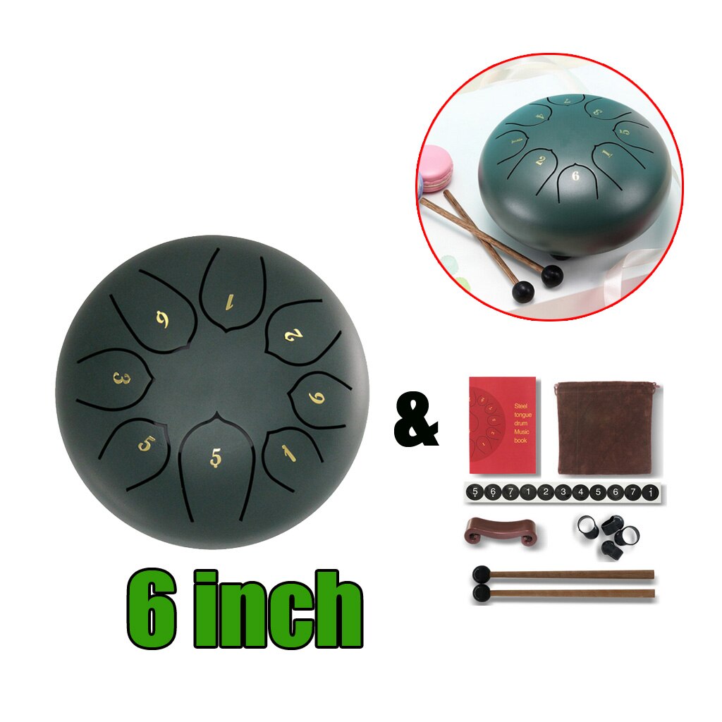 6 inches Steel Tongue Drum C-Key Handpan Drum Yoga Meditation Great: Deep Green